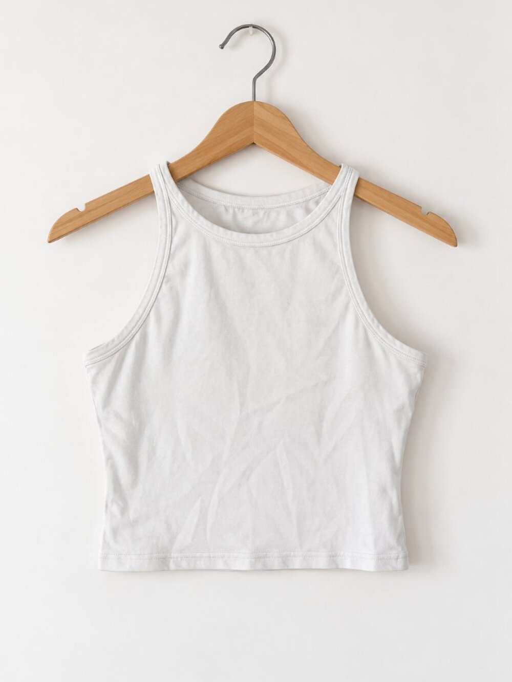 White High Neck Racerback Cropped Tank Top – Women’s Size Large (Fits like Med)